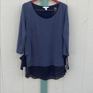 LC LAUREN CONRAD Mock Layer Side Bow Tunic Top